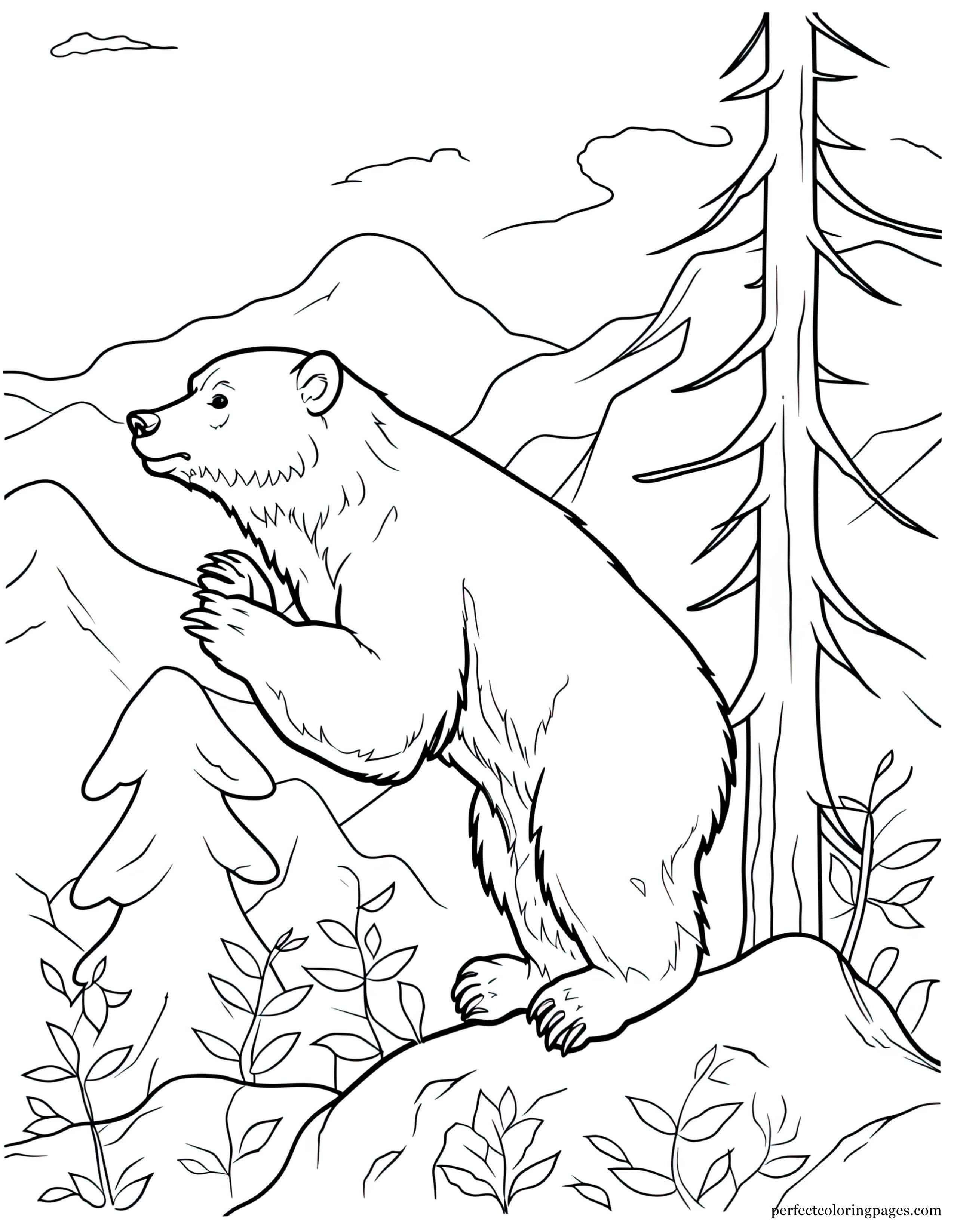 Black Bear Smelling the Forest Air While Climbing a Tree Easy Coloring Picture for Kids