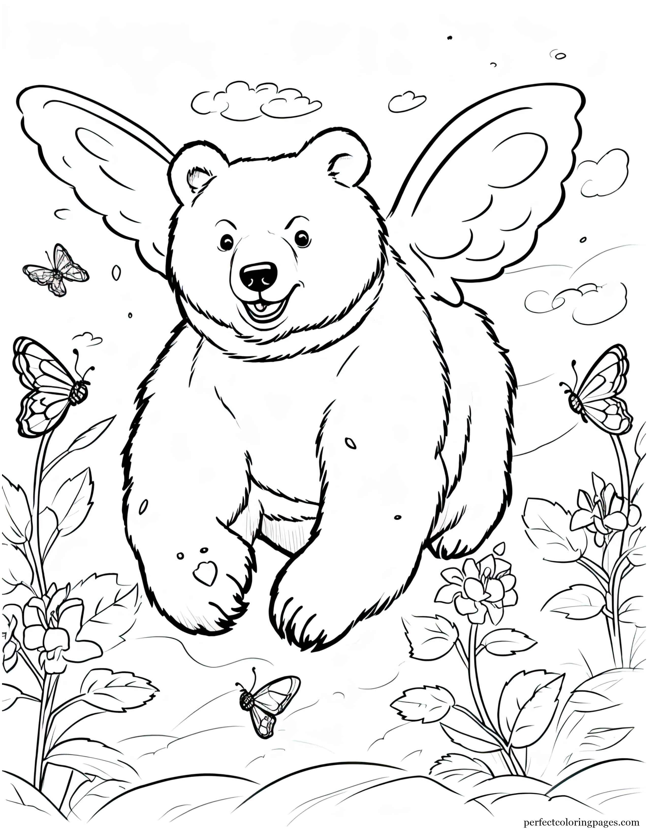 Black Fairy Bear Coloring Sheet for Girls