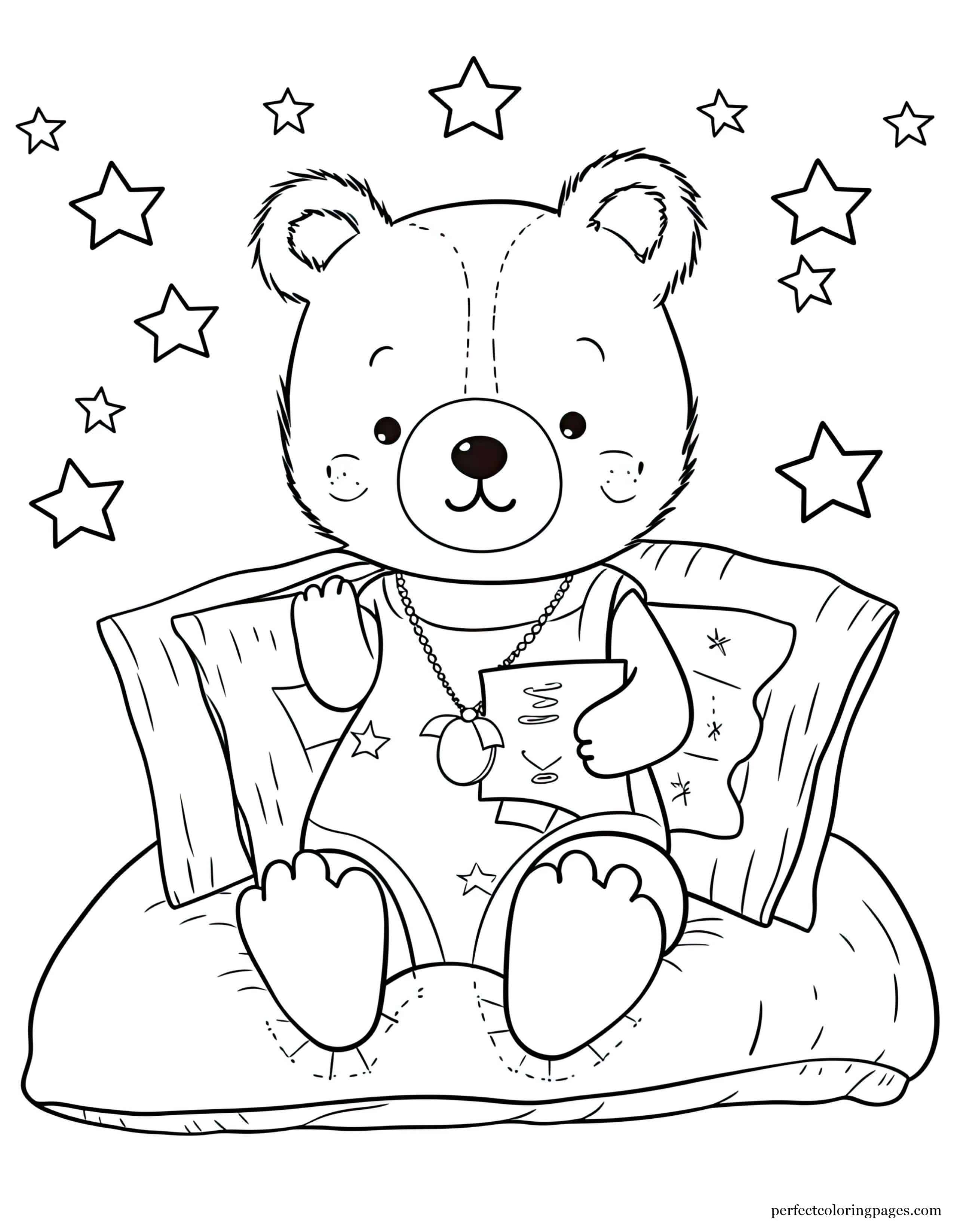 Cuddly Teddy Bear Getting Ready for Bedtime Easy Coloring Page