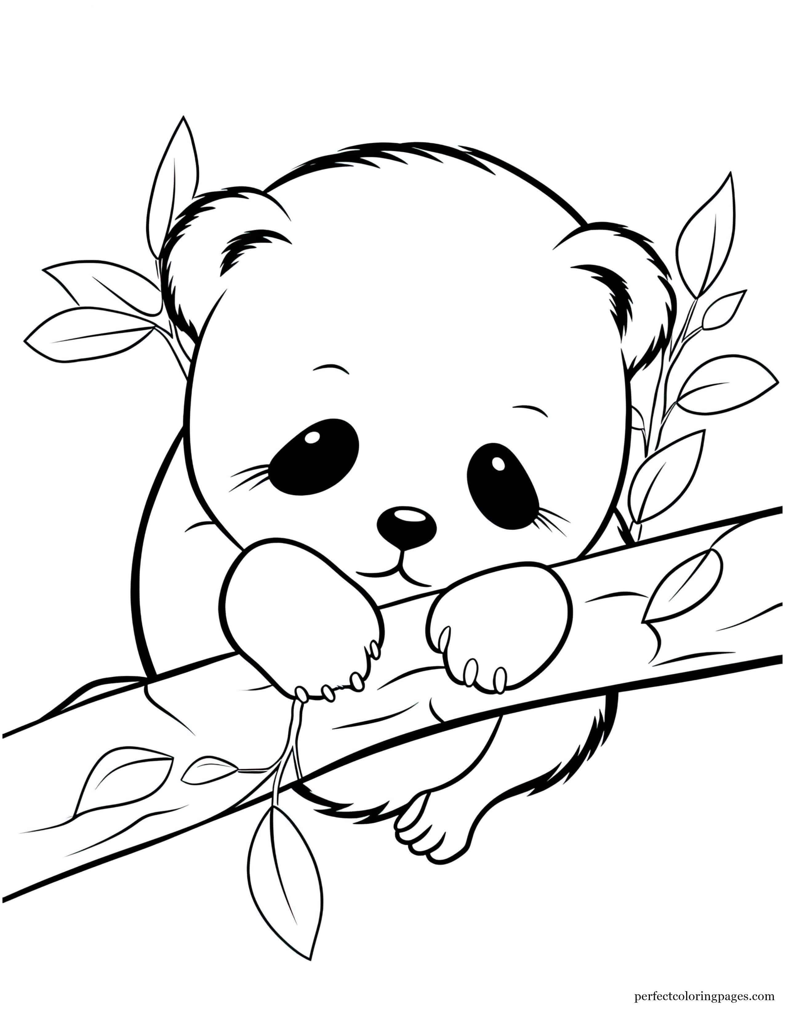 Cute Baby Bear Cub Curling Up for a Nap in the Shade Kawaii Picture to Color