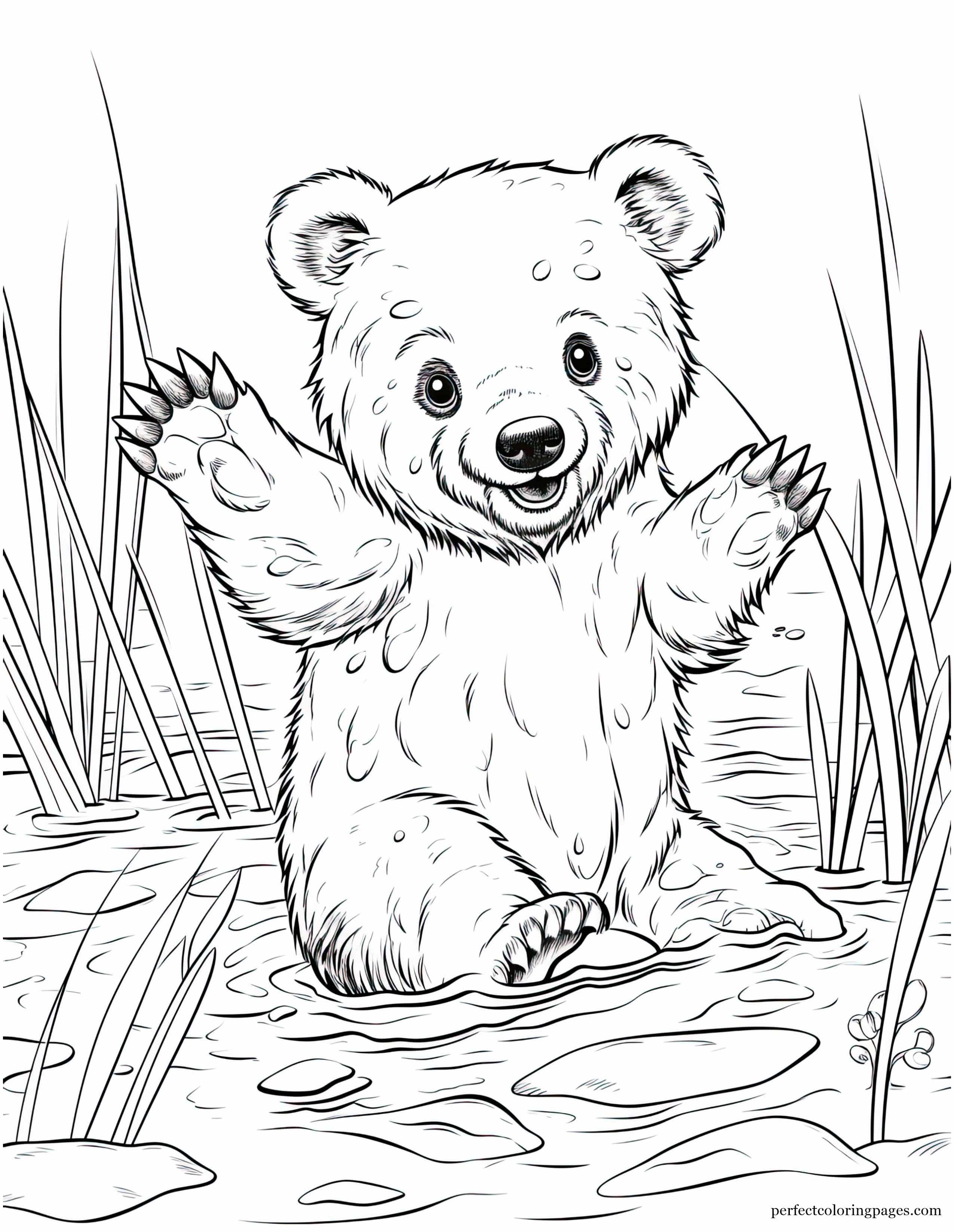 Funny Bear Trying to Catch Fish With Its Paws Picture to Color