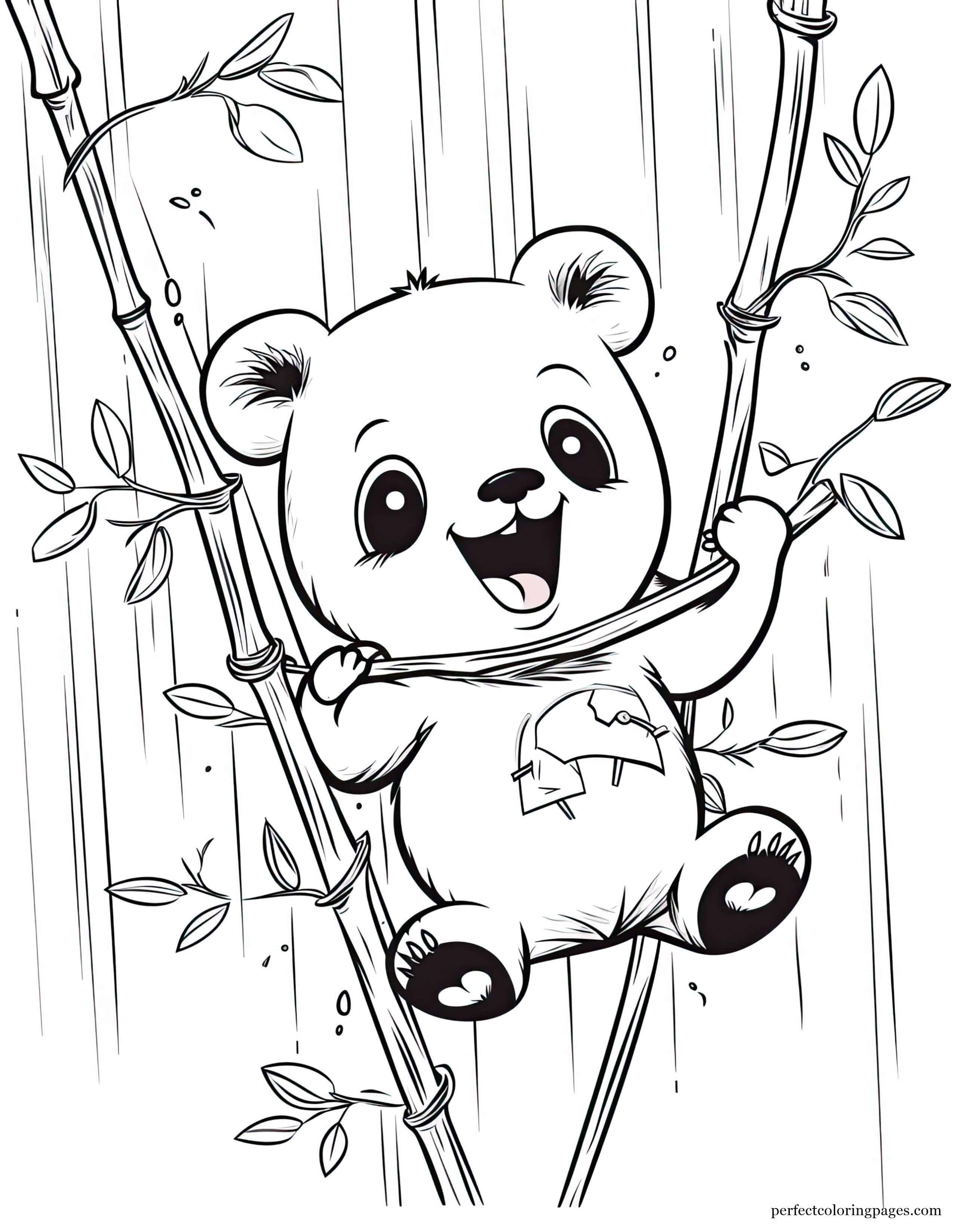 Panda Bear Munching on Bamboo Printable Coloring Picture