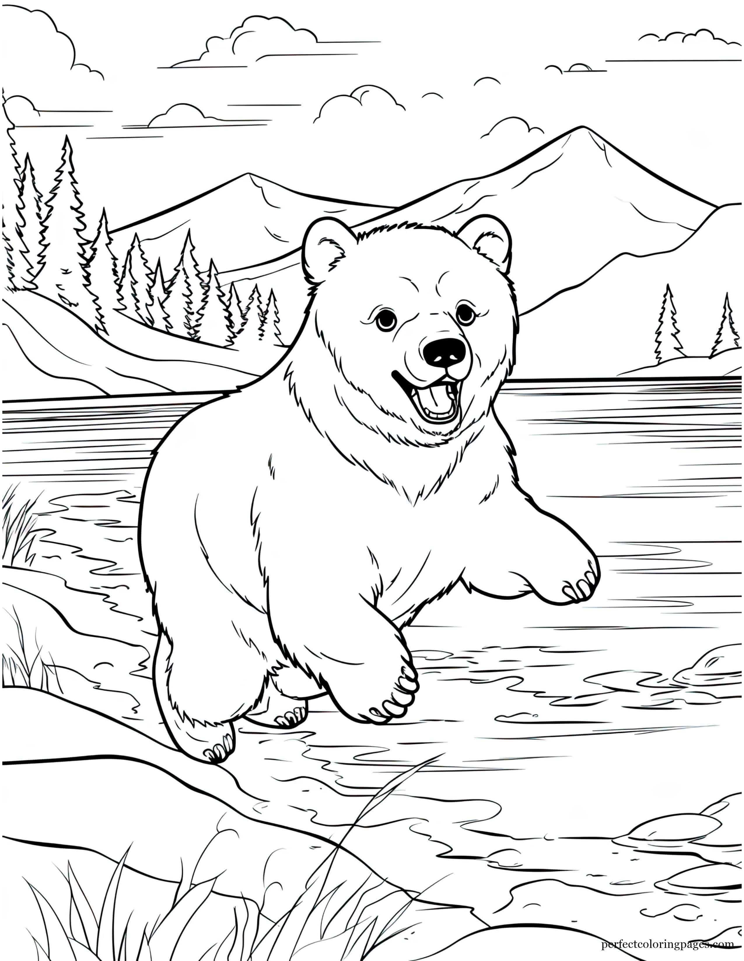 Playful Polar Bear Cub Chasing Its Tail Around in Circles Coloring Sheet for Preschoolers