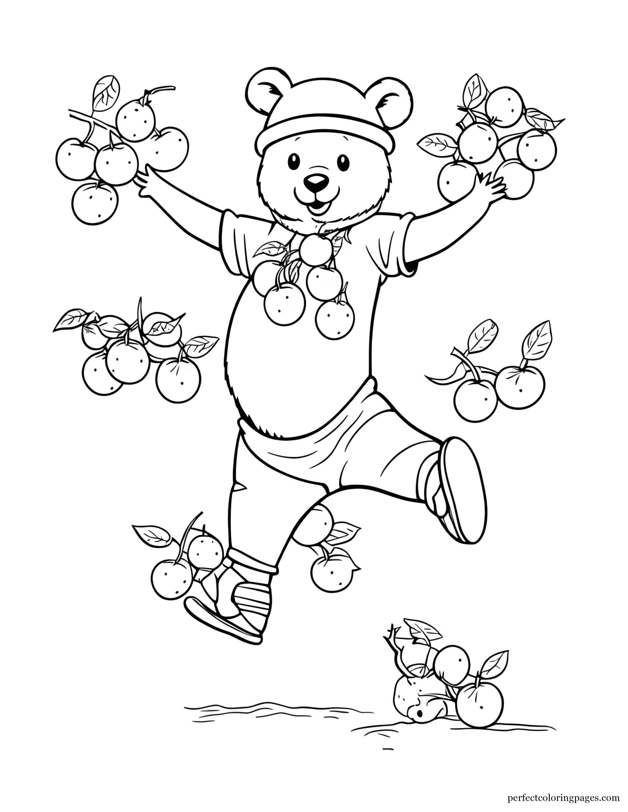 Silly Bear Juggling Berries Coloring Page for Girls