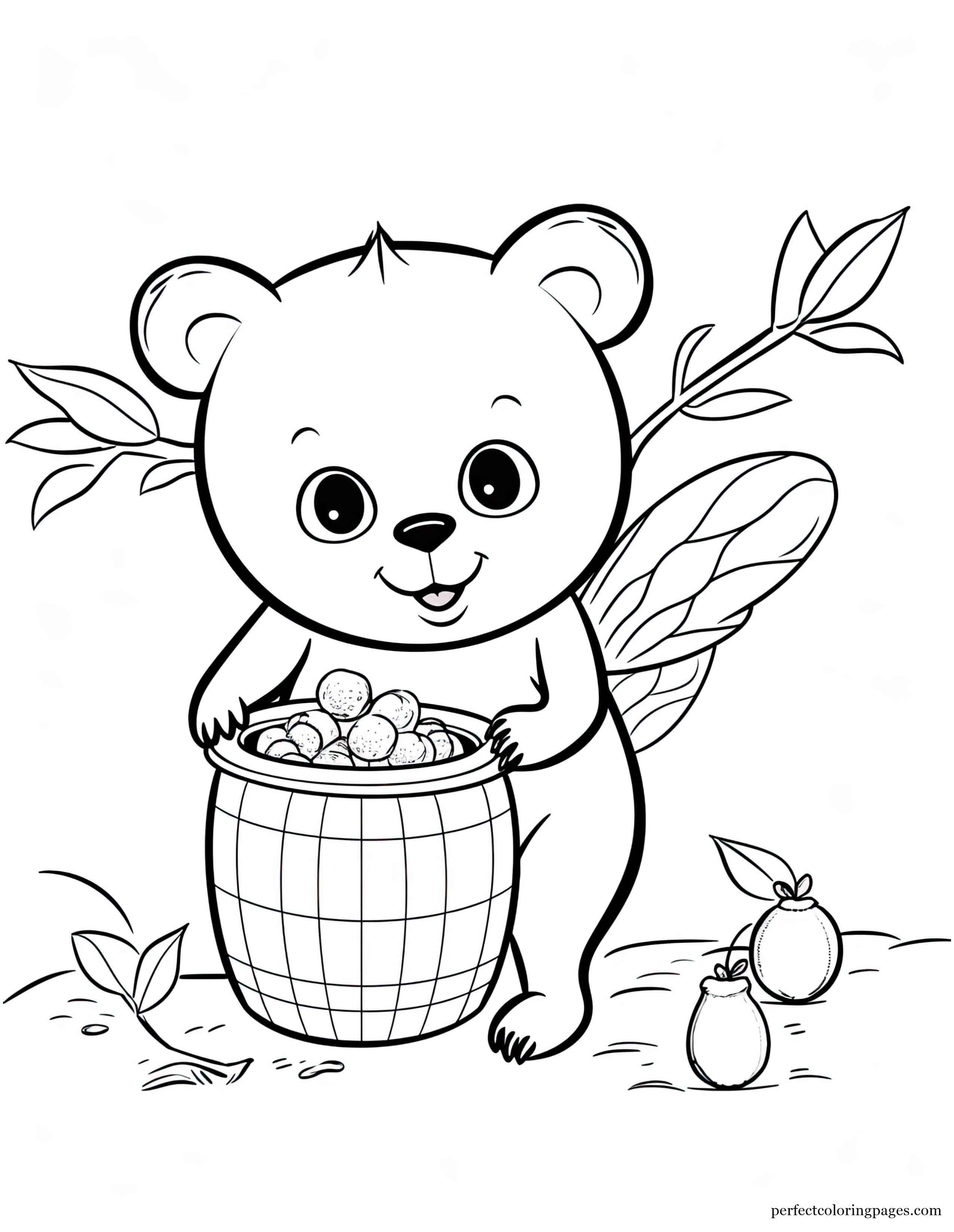 Sneaky Cartoon Bear Trying to Steal a Beehive Full of Honey Cute Printable Coloring Page