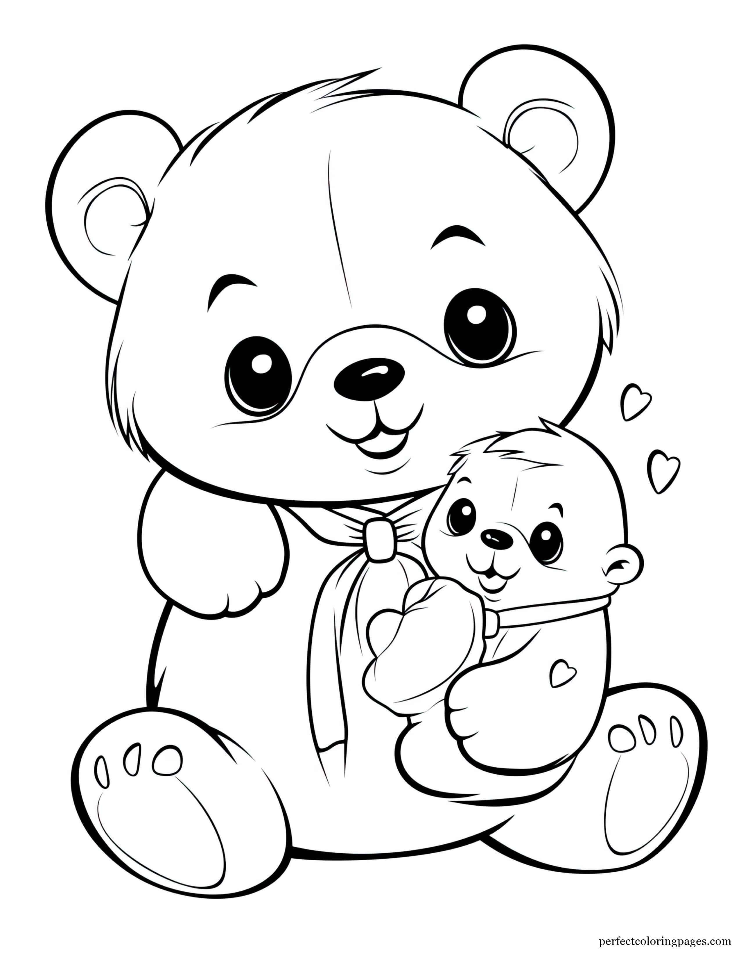 Sweet Teddy Bear Getting a Big Hug From a Smiling Child Printable Coloring Sheet for Preschoolers